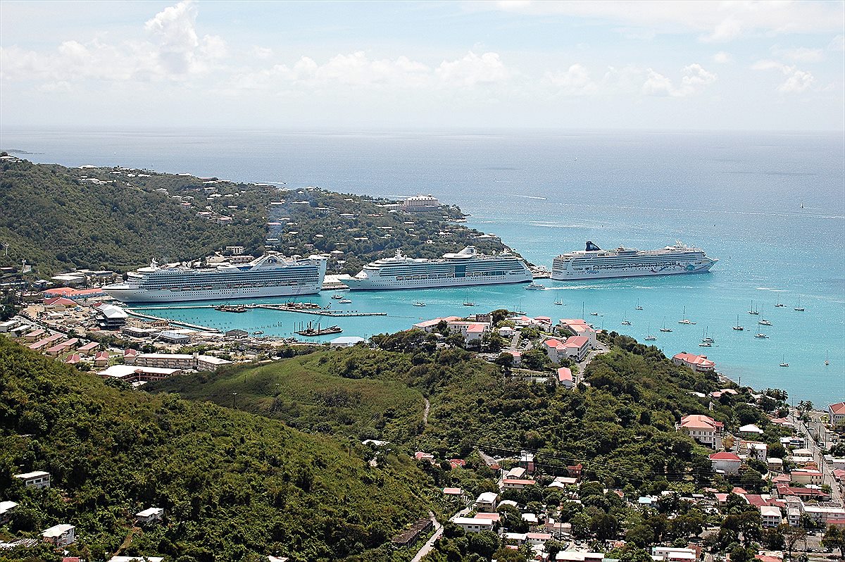 Cruise ships in a sunny Caribbean port
